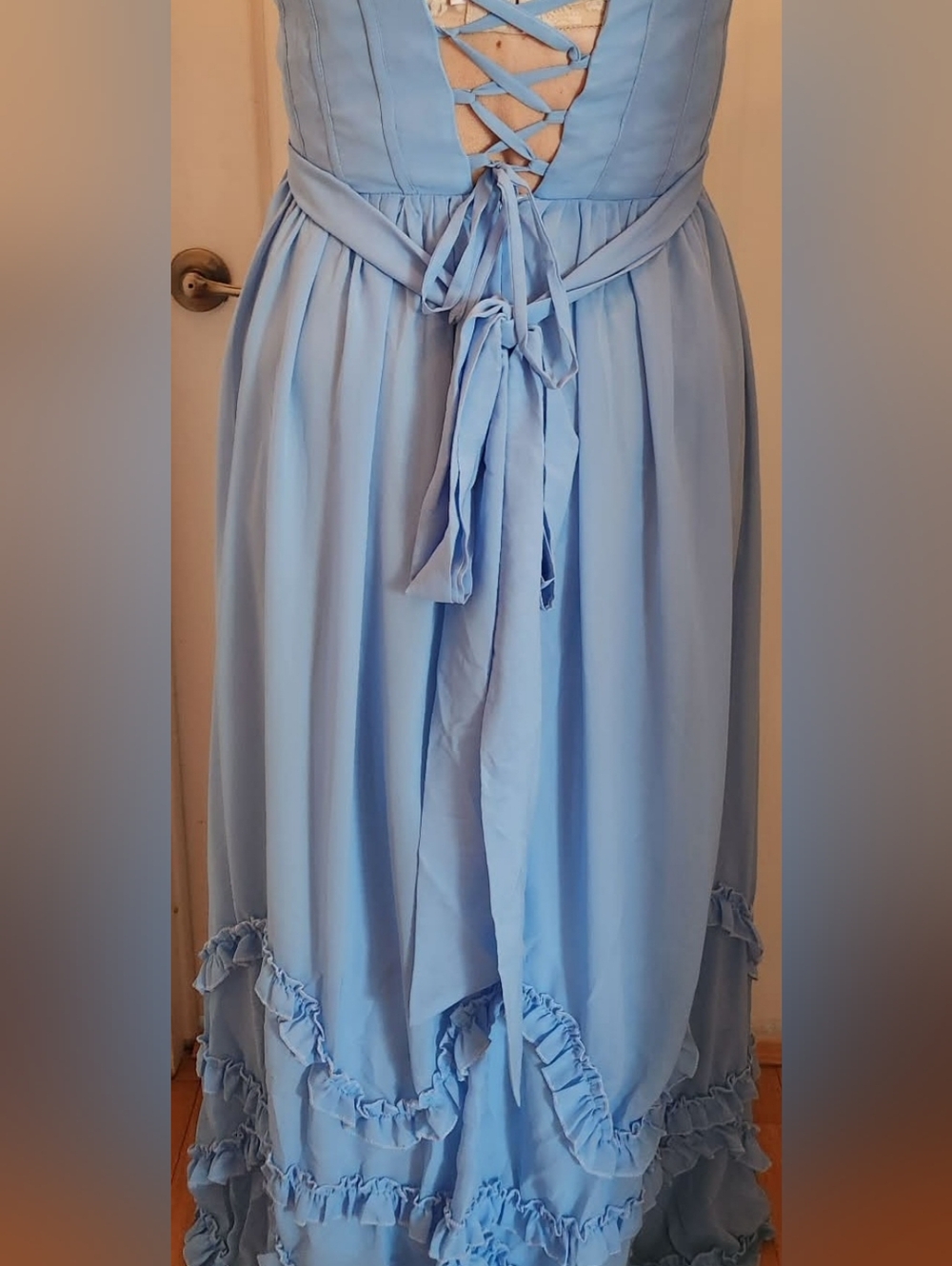 Light Blue Ruffle-Trim Prom Dress - Picture 5 of 7
